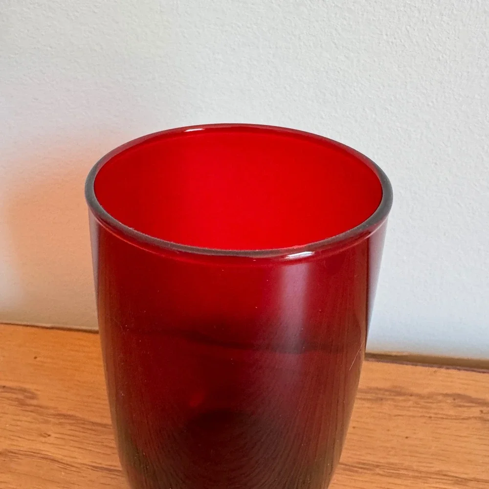 Vintage Ruby Red Glass Cylinder Vase Mid Century Modern Minimalist Juice‎ Glass